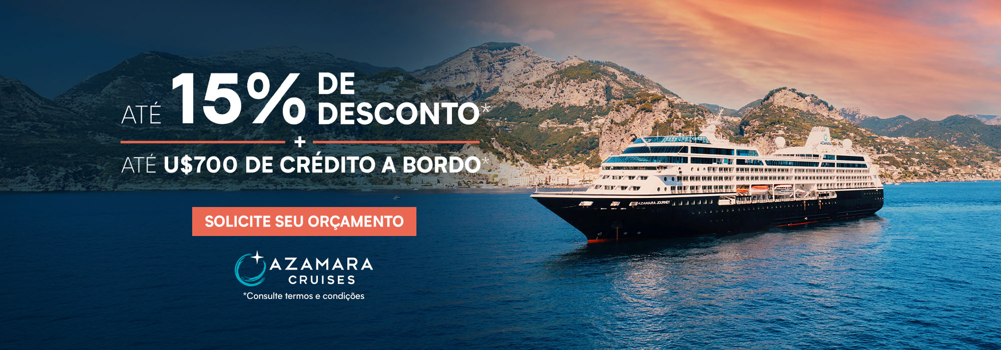 Promoção Azamara Cruises 15% + Até U$700